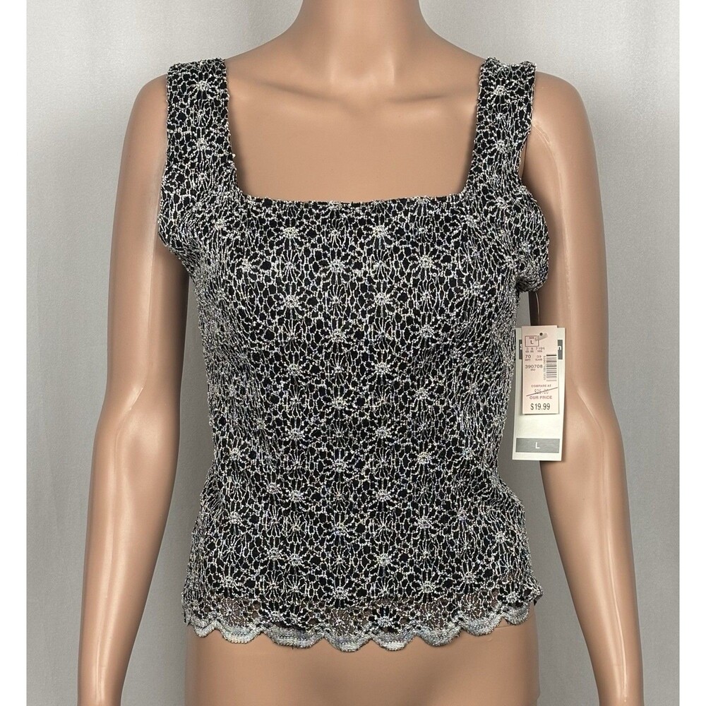 Vintage Y2K Dressbarn Women’s Size Large Sleeveless Blouse Floral Scalloped Hem